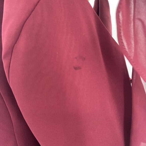 Azazie Ailani Gown Ruffle Off Shoulder Y Neck Halter Maxi Cabernet Red Womens 10 - Picture 6 of 14